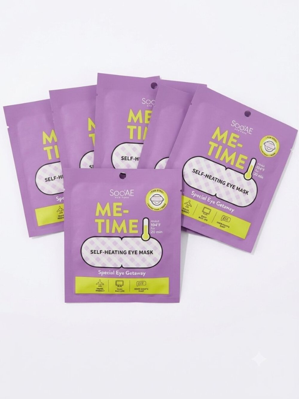 SooAE Me-Time Self Heating Eye Mask Lavender Scented Lot Of 6 Warm Steam Mask